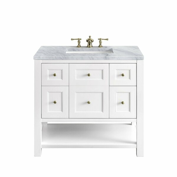 James Martin Vanities Breckenridge 36in Single Vanity, Bright White w/ 3 CM Carrara Marble Top 330-V36-BW-3CAR